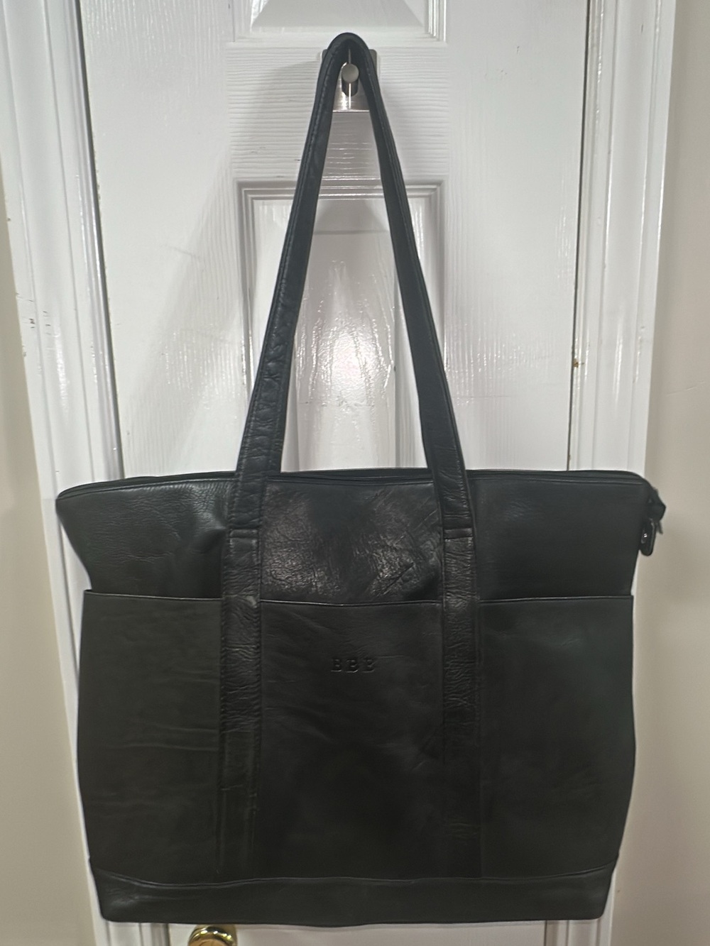 Andrew Phillips Women's Black Leather Zip-Top Tote Bag 20L X 14 H X 4.5 (bag 15)